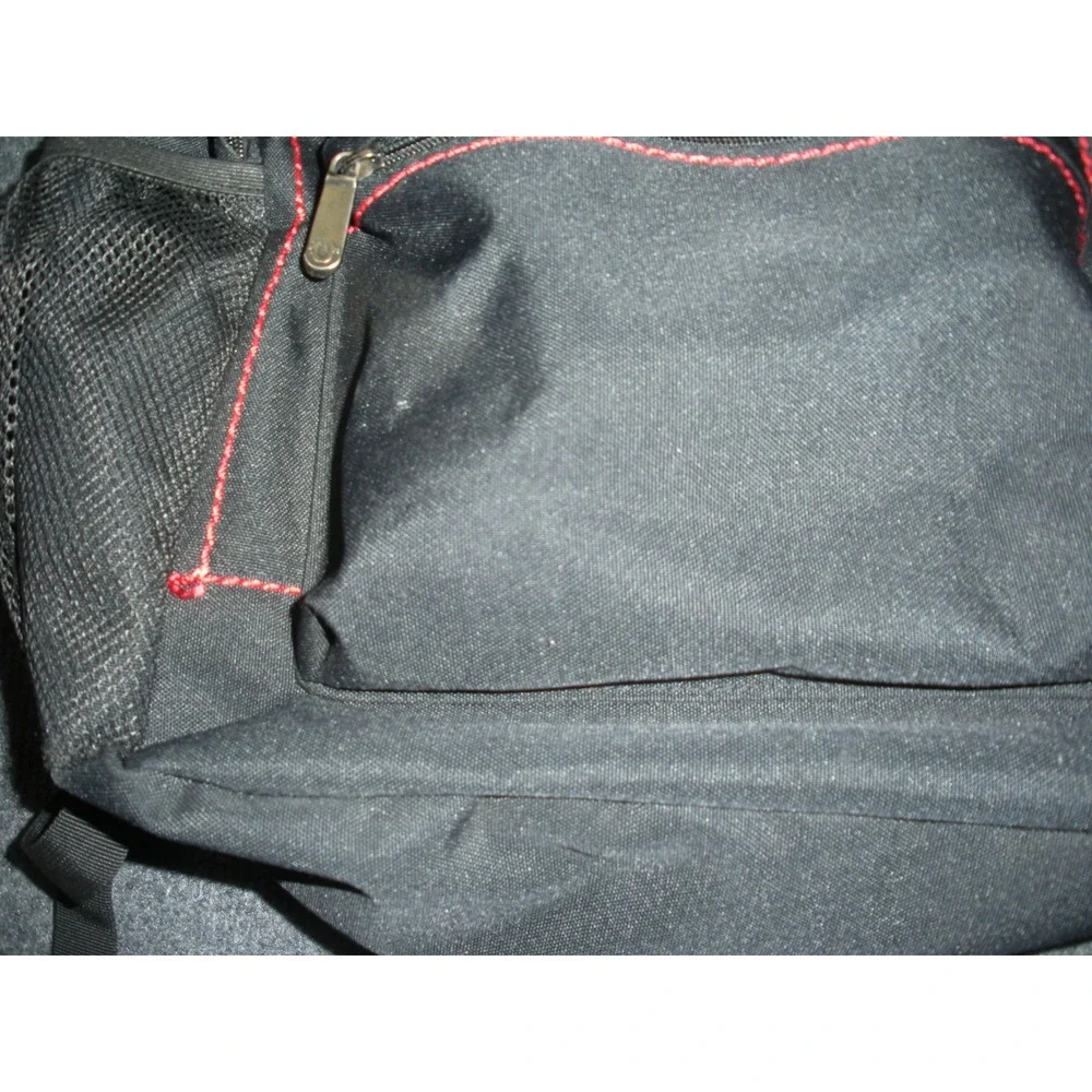True Religion World Tour Backpack Black Canvas Red Contrast Stitch Logo Patch
